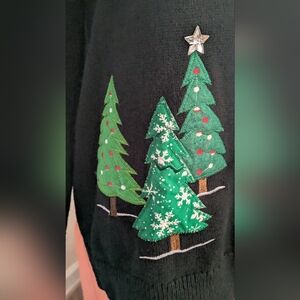 Black Cardigan with Christmas Tree Design XL